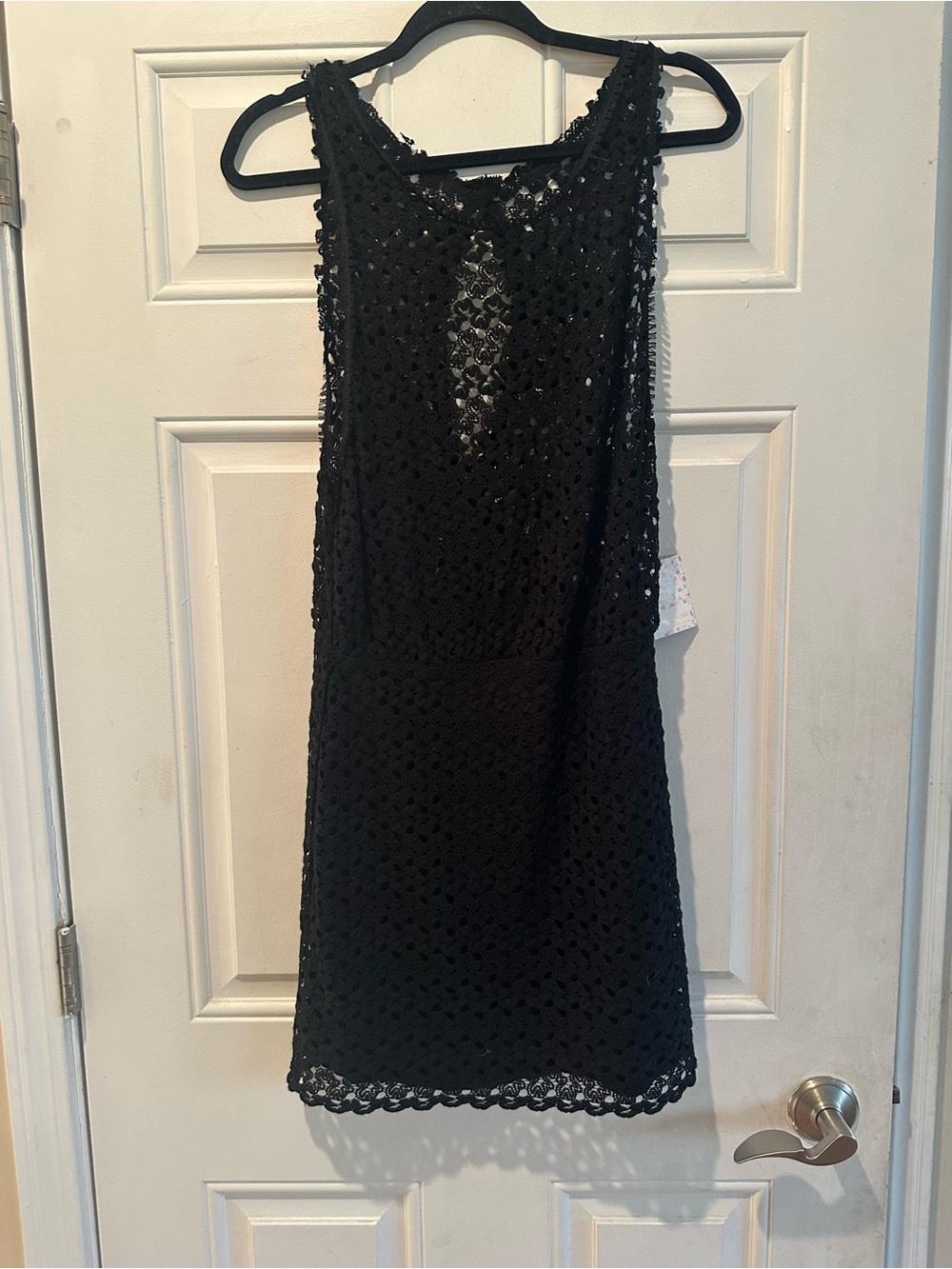 Free People New Black Crochet Sleeveless Mini Dress-Cute!